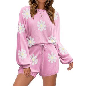 Ekouaer Pink Pajamas Set Women’s Lounge Wear Sleepwear Comfortable Relaxation